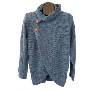 Kidsform Women's Chunky Turtle Cowl Neck Button Sweater Asymmetric Size L Teal